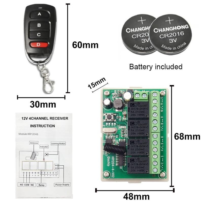 QIACHIP 433Mhz Wireless RF Switch Long Range DC 12V 4CH