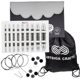 KnitPro Karbonz Deluxe Set 5 inch Circular Knitting Needles Size 2.5, 4, 6, 7, 8, 9, 10, 10.75, 11 Interchangeable, 4 Cables, 8 Caps, 4 Keys, Fabric Case with Project Bag