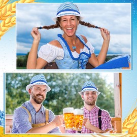 Ramede 6 Pcs German Oktoberfest Hats with Feather Oktoberfest Bavarian Costume Hat for Men Women Adult (Blue)