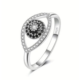 YVLSS 925 Sterling Silver Turkish Evil Eye Rings for Women, Cubic Zirconia Evil Eye Signet Ring Mother Day Jewelry Protection Lucky Gift Size 6-10 (7)