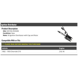 Marketplace Auto Parts Ignition Distributor with Cap and Rotor - Compatible with 1982-1993 Chevy S10 2.8L V6