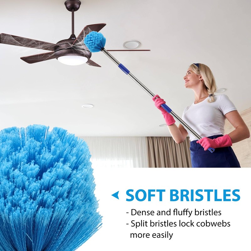 Cobweb Duster with Extension Pole,4-10FT Stainless Steel Spider Web Brush