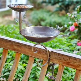 2 in 1 Bird Feeders for Outdoors and Bird Baths, Bird Bath for Deck Railing and Outdoor Bird Feeder, Balcony Bird Feeder and Deck Mounted Bird Bath with Heavy Duty Clamp for Garden Porch Backyard