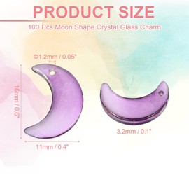 sourcing map 100 Pcs Crystal Charm, Glass Moon Crystal Beads Tiny Hanging Moon Pendant with Gold Foil for Jewelry Making Bracelet Necklace Earring DIY Craft, Pink