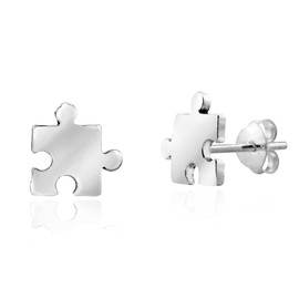 AeraVida Whimsical Jigsaw Puzzle Piece .925 Sterling Silver Stud Earring | Puzzle Piece Earrings | Accessories for Women | Gift for Special Day