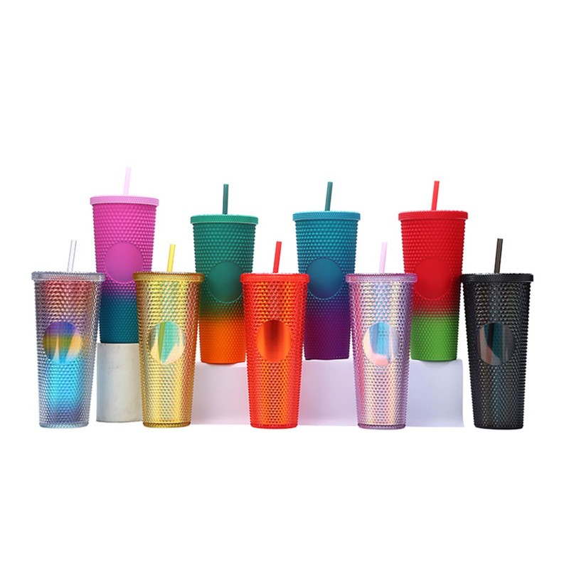 Plastic Cup with Lid and Straws, 710 ml Drinking Cup,