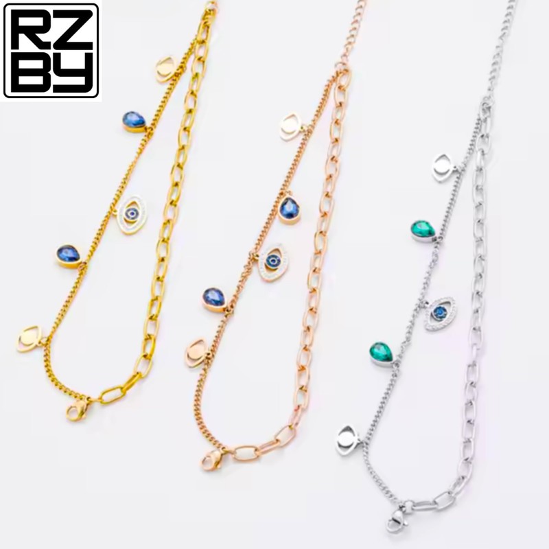 Double Layer Evil Eye Charm Bracelet, Waterproof Stainless Steel, Razzberry