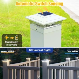 APONUO Solar Post Lights Outdoor, 2 Lighting Modes 16 LEDs Solar Post Cap Lights for 4x4 5x5 6x6 Vinyl Wooden Posts Waterproof Fence Posts Light Solar Powered for Deck/Fence/Porch (White,12 Pack)
