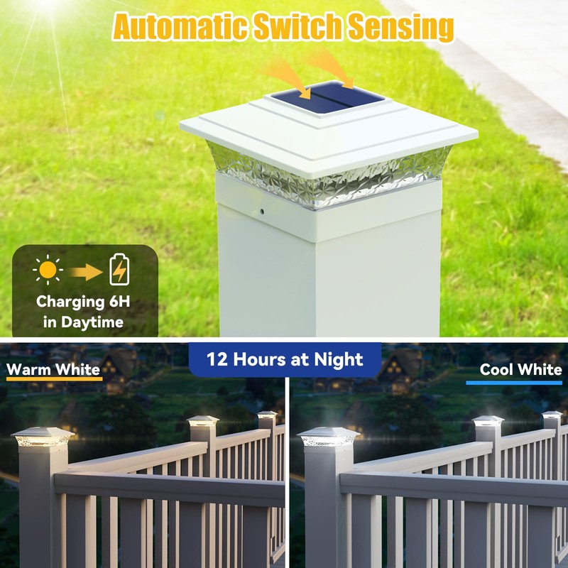 APONUO Solar Post Lights Outdoor, 2 Lighting Modes 16 LEDs