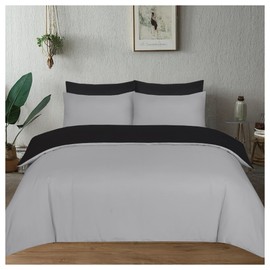 J.Din Grey and Black Dyed Duvet Cover - Soft Brushed Microfiber - Single Bedding Set With Matching Pillow case - Reversible Quilt Cover Sets
