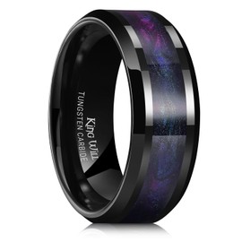 King Will Tungsten Rings For Men Wedding Band 8mm Inlay Purple&Blue Sand Bevel Polished Anniversary Ring Comfort Fit Size 7