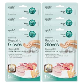 Epielle Mascarillas de mano de reparación intensiva (guantes-6 unidades) para manos secas, aceite de coco + extracto de leche + ácido hialurónico, reg