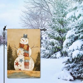 Jauageon Welcome Winter Garden Flag Star Snowman Garden Flag Christmas Gift Vertical Double Sided Rustic Farmland Burlap Yard Lawn Outdoor Decor 12.5x18"