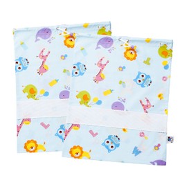 FILET - Set of 2 Asylum Bags in Cotton Printed, Changing Bags, Baby Equipment, Shoe Bag with Canvas Aida to Embroidery, Made in Italy, 42 x 34 cm, Fantasy Letters and Animals Sky