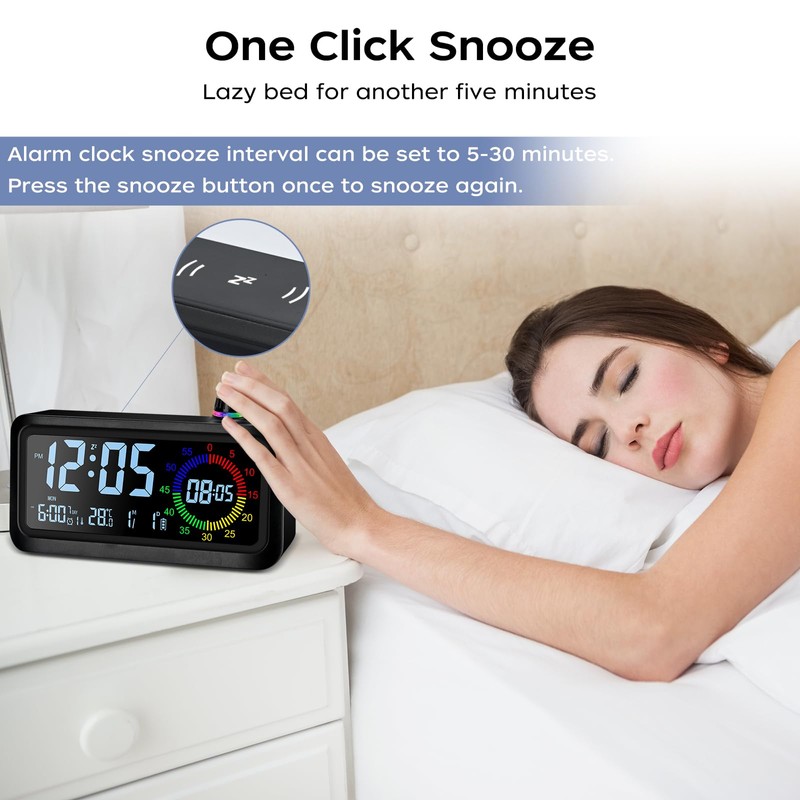 Lychee Digital Alarm Clock, Visual Color LED Screen Alarm Clock