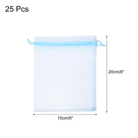 MECCANIXITY 25pcs Organza Bags 6x8 Inch Drawstring Favor Pouches Sheer Mesh Bag for Gift Jewelry Wedding Party Christmas Candy Sky Blue
