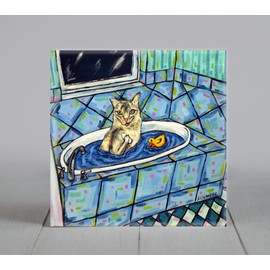 Somali Cat coater tile - cat art - bathroom decor - animal lover gift