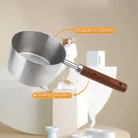 Dexspoeny 4 Packs Dog Food Scoop Measuring Cup with Wooden Handle, Stainless Steel Pet Food Scoop Dog Food Measuring Cup for Dogs Cats Birds and Rabbits, 1 Cup, 1/2 Cup, 1/3 Cup and 1/4 Cup 4 Packs