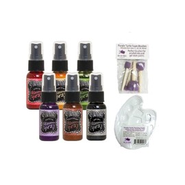 Ranger Tim Holt Bundle 2019 Dylusions Shimmer Spray Sets - Includes Purple Turtle Paint Mixing Palette and Round Foam Dobber Brushes (6 Bold Set)