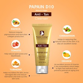 Passion Indulge Papain D10 Cleanser Natural Face Wash | Tan Removal Face Wash | Natural Face Cleanser for Women | All Skin Type | Ayurvedic | Vegan | Natural, 100ml
