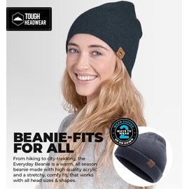Tough Headwear Daily Knit Beanie - Beanies Hats for Men - Winter Hats for Men & Women - Warm Knitted Hats for Cold Weather & Stocking Cap Dark Gray