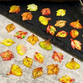 100Pcs Fall Leaf Nail Charms Multi Shape Resin Maple Leaves Nail Art Charms 3D Flat Back Fall Nail Gems Mixed Color Autumn Leaves Nail Supplies Ginkgo Leaf Nail Accessories for Women Nail Jewel Decor