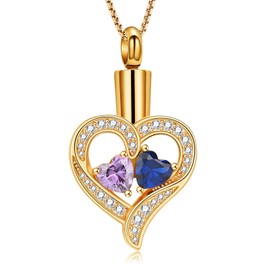 Oinsi Heart Urn Necklace for Ashes Cremation Jewerly, Double Heart Birthstone Crystal Pendant Necklace for Women Memorial Jewelry Ashes Keepsake Lockets Holder
