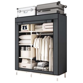 ArluKin Portable Wardrobe Closet Durable and Easy to Assemble Heavy Duty Clothes Rack with Non-Woven Cover Fabric Best for Bedroom and Easy Storage and Organization (Grey-C)