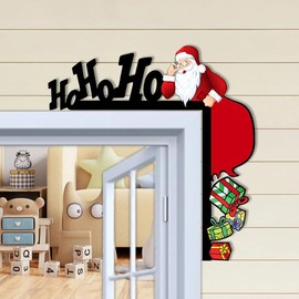 Christmas Door Topper Decoration Cute Santa Claus Wooden Door Corner Decor Christmas Door Frame Sign Decor for Winter Holiday Ornament for Table Mirror Cabinet Wall Window Furniture Decor