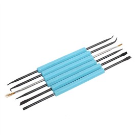 Zerodis 6 in 1 Blue Double-sided Solder Assist Disassembly Tool, Hex Grip Solder Assist Fork + Reamer + Chip Hold + Brush + Needle + Hook