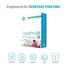 HP Printer Paper | 8.5 x 11 Paper | Copy &Print 20 Lb | 1 Bulk Pack - 750 Sheets | 92 Bright | Made in USA - FSC Certified | 200030R