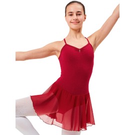 tanzmuster ® Maja Girls' Ballet Dress, Spaghetti Straps, Size 92-170, Glitter Stones, Cotton, Ballet Body Children's Ballet Jersey, burgundy