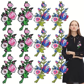 Paotxpum 12 Pieces Embroidered Iron onPatches Iron on Patches Sets Embroidered Sew Applique Repair Patch Sew On/Iron on Patch Applique for Clothes, Dress, Hat, Jeans, DIY Accessories
