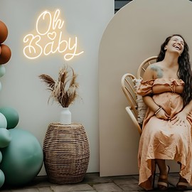 Oh Baby Neon Sign for Wall Decor, Baby Shower Neon Sign with Dimmer, Warm White Led Light for Bedroom Decor, Wall Decoration USB Powered with Switch, Gift for Mother(14.9inchs*13inchs)