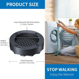 4 PCS Washing machine vibration pads, Strong adsorption anti vibration mat, rubber washing machine feet, Non-slip Fixed Anti-deviation, Used for Dryer, Washing Machine, Dishwasher [Energy Class A]