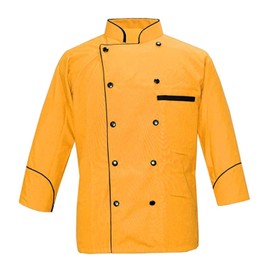 Men's Multi Color Chef Jacket/Light Weight Chef Coat With Contrast Black Piping(Size,S-5XL) (Yellow, Large)