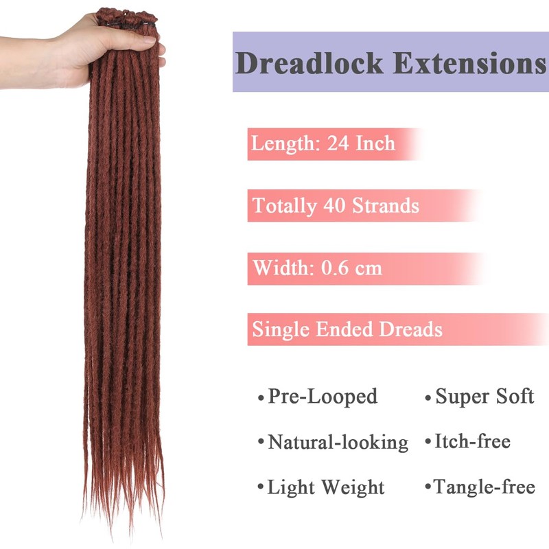 Leeven 24 Inch Copper Red Dreadlock Extension 40 Strands Synthetic