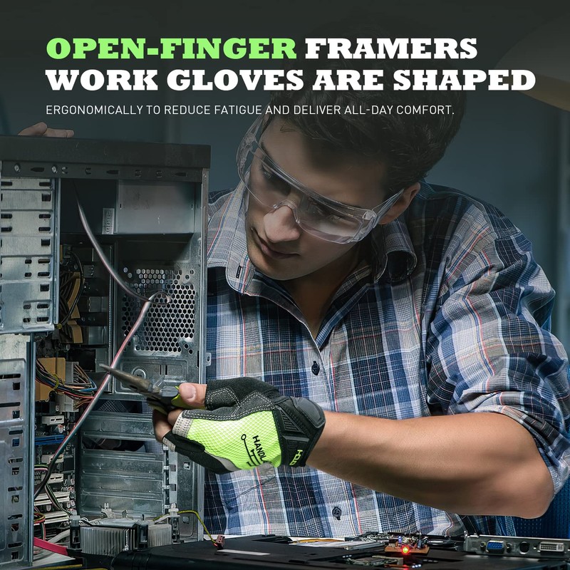 HLDD HANDLANDY Fingerless Work Gloves, Utility Work Gloves for Men