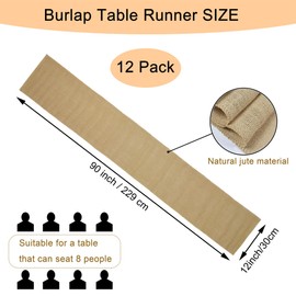 12 Pack 12 x 90 Inch Natural Burlap Table Runners,Rustic Jute Table Runner and Placemats Bulk for Western Wedding Table Decorations,Farmhouse Style Party,Holiday,Kitchen Table Decor
