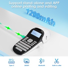 VolenGo Label Maker Machine with Tapes, Label Maker Waterproof Labels, Portable Rechargeable Labeler with 12mm-Tape, Bluetooth Backlit Labeling Machine, LT12 Handheld Label Printer for Office Home