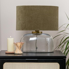Creative Co-Op Modern Table Lamp with Glass Base and Velvet Shade, Green