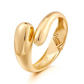 SHANTYSON Minimalist Gold Wrap Bracelet for Women with Hinged Closure Sleek Chunky 14k Gold Plated Open-Ended Stacking Cuff Bangles Bracelet