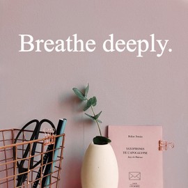 Vinyl Wall Art Decal - Breathe Deeply - 3" x 20" - Trendy Inspirational Positive Peace Quote Sticker for Home Office Bedroom Living Room Coffee Shop Decor (White)