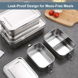 2 Pack Stainless Steel Lunch Box Set for Kids and Adults - Leak Proof Metal Bento Box for Work, School, Meal Prep, Snack Container, Food Storage, Durable and Easy Clean (1400ml + 550ml)