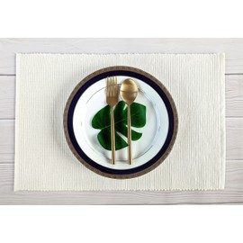 AVKA Studio 100% Cotton Ribbed Placemats - Set of 8-13 x 19 Inches - Off White - Everyday Cloth Table Mats - Thick Construction, Washable & Reusable Cloth Place Mats