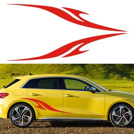 TOMALL 2Pcs 63'' Flame Graphics Stickers Car Body Side Skirt Decals Racing Sports Stripe Decals for Car Universal Vinyl Waterproof Decal Decoration for Truck SUV Off-Road Vehicles Accessories (Red)