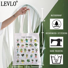 LEVLO Funny Plant Alphabet Tote Bag Gardener Gift Botanist Shoulder Bag House Plant Merchandise, Plant Alphabet Tote