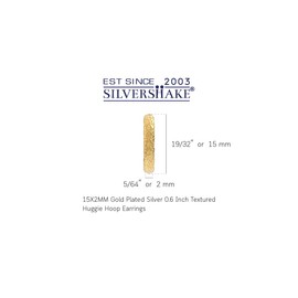 Silvershake 15X2MM 14K Yellow Gold Plated 925 Sterling Silver Textured Minimalist 0.6 Inch Huggie U Hoop Earrings Jewelry for Women, Sterling Silver 14K Gold Plated, No Gemstone