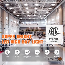 VOLISUN 2 Pack UFO Led High Bay Light 22,500LM, 150W, 5000K Daylight, 100-277V High Bay Led Shop Light, ETL Listed Commercial Bay Lighting for Garage Workshop Barn Factory Warehouse