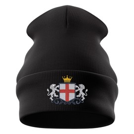 Purple Print House Embroidered England Shield Beanie Hat Men Women Rugby England Supporters English Nations Winter, One Size, Black